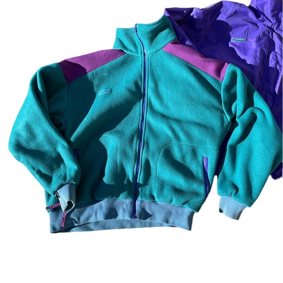 COLUMBIA Bugaboo Jacket Size XL Vtg 80s 90s  Nylon 3 In 1 Fleece Purple Teal - Picture 2 of 9